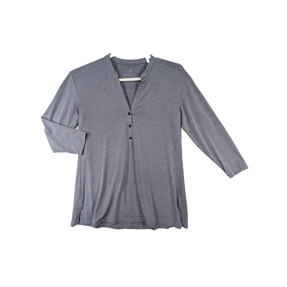 Free Fly Henley Womens L Heathered Gray Bamboo Coastal Athleisure Lounge Outdoor